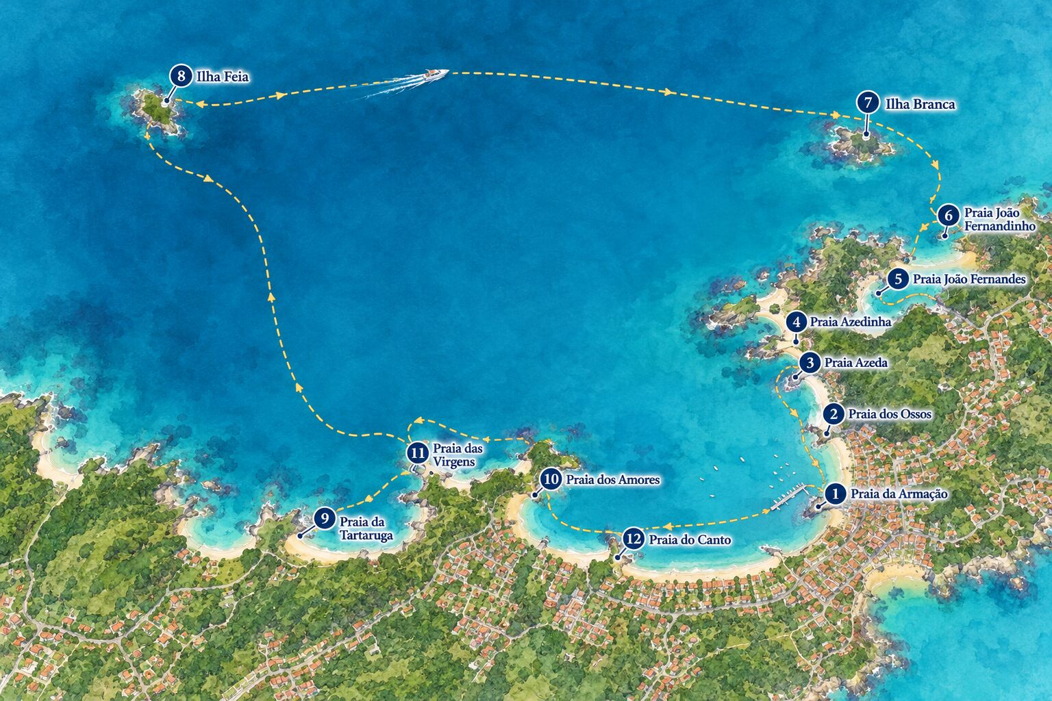 Map of the Búzios boat tour route